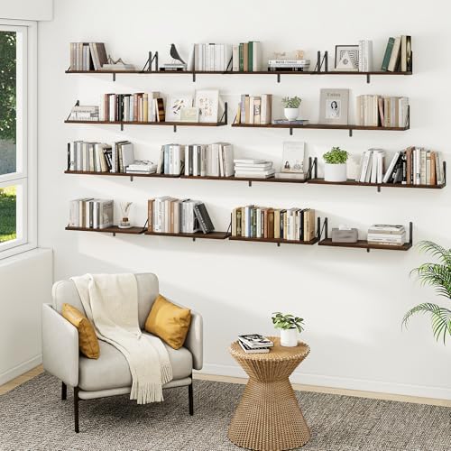 Set of 3 Floating Shelves 24 Inches Deep Walnut