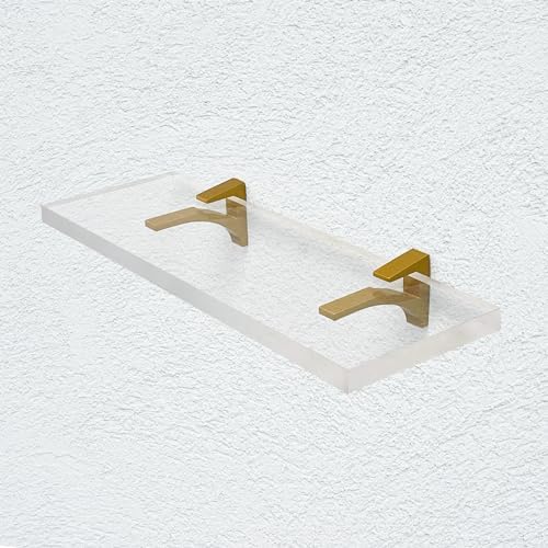 Clear Acrylic Floating Shelf 6x18 with Brass Brackets