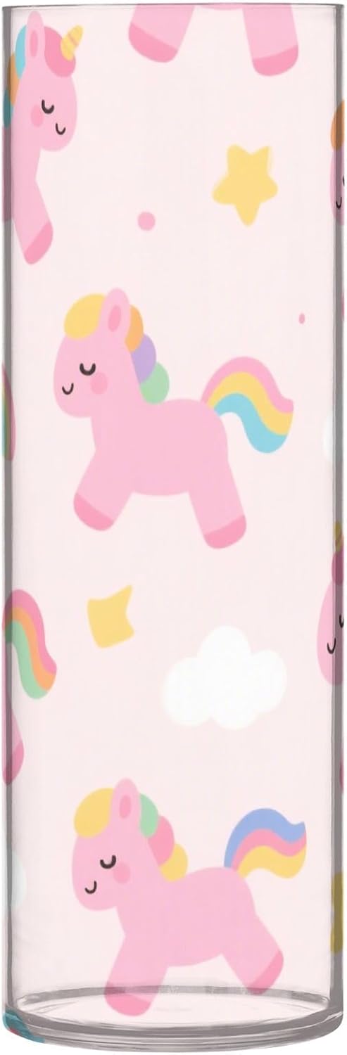 Cute Cartoon Pink Rainbow Unicorn Plastic Cylinder Vase