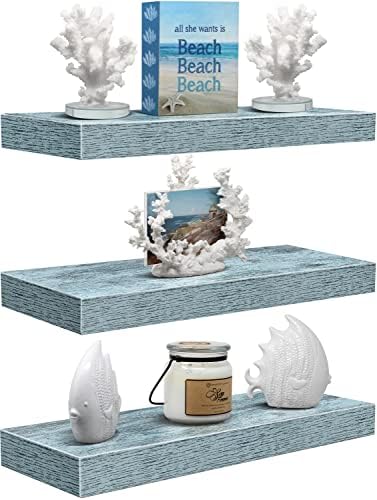 Sorbus Floating Shelves 3 Pack 16 Inch Blue Wall Shelves