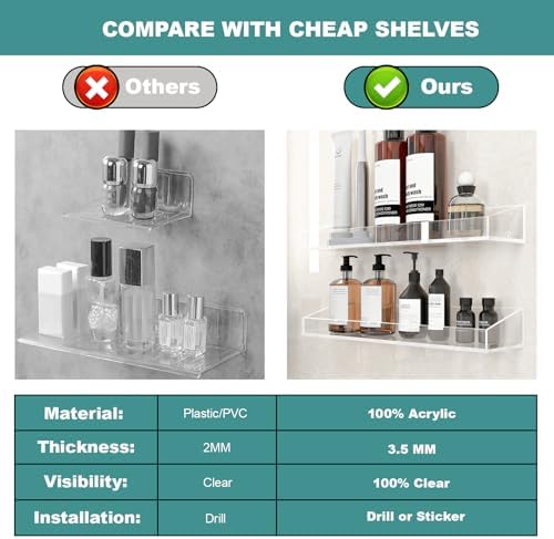 DigDozer Acrylic Bathroom Shelves 3 PCS Space-Saving Wall Organizer
