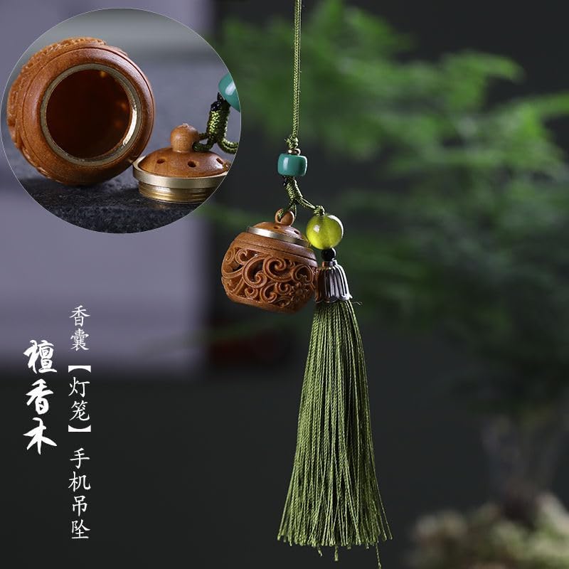 Wood Hollow Engraved Sachet Bag Pendant for Phone