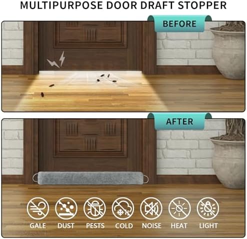 36 Inch Weighted Door Draft Stopper Grey Heavy Under Door Blocker