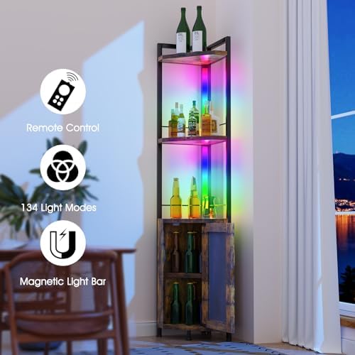 RGB Light Bar Iron Wood Corner Shelf Decor Cabinet