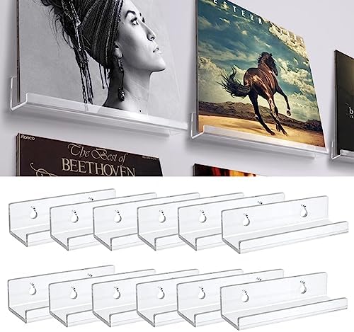 12-Pack 4-Inch Clear Vinyl Record Wall Shelf Mount