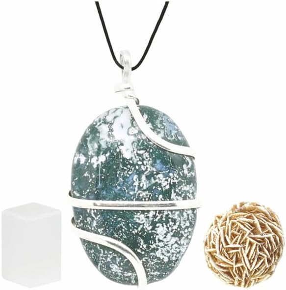 Oval Green Moss Agate with Selenite Cube and Rose Desert Selenite