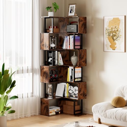 7 Tier Corner Bookshelf - Brown Industrial Style