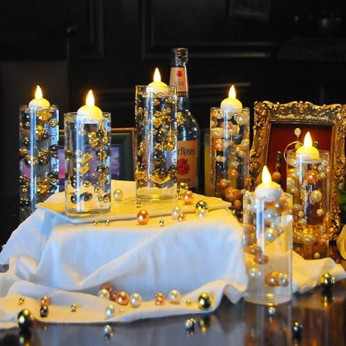 6 Piece Glass Cylinder Vase Set with Floating Candles and Filler Beads