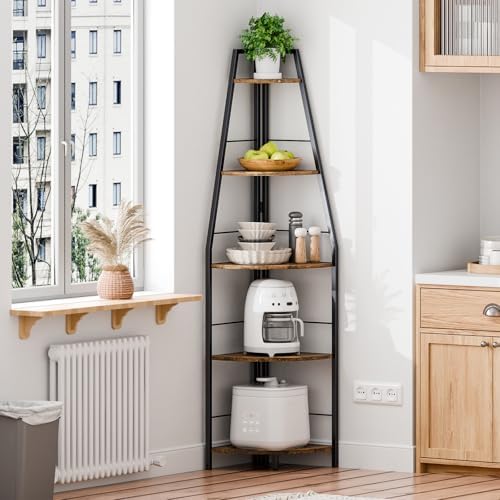 Rustic Brown 5 Tier Corner Ladder Shelf Stand