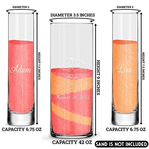 Personalized Unity Sand Ceremony Set With Double Heart Vase