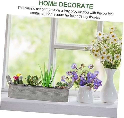4pcs Iron Flower Pots with Tray Dried Flower Buckets Decorative