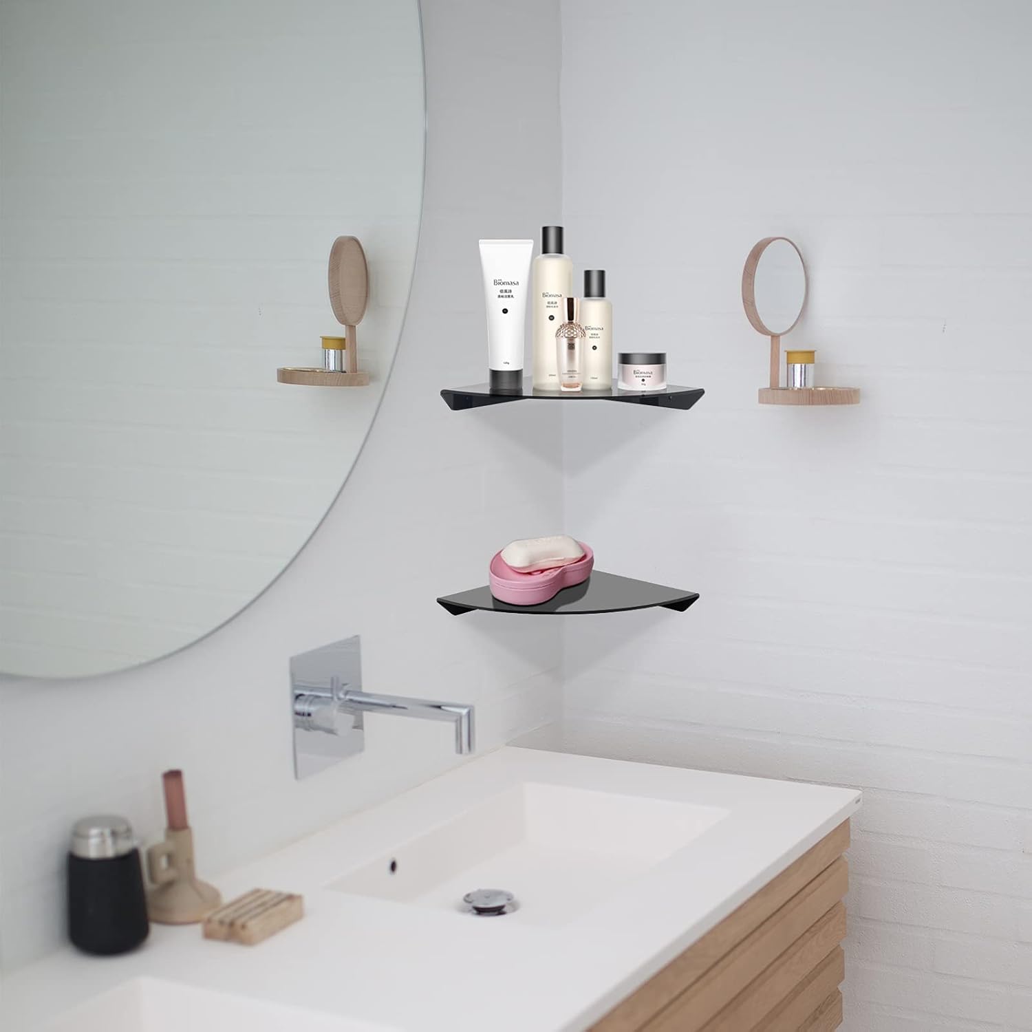 Cosmos Floating Corner Shelves Wall Mount 2 Pcs Black