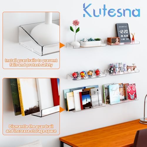 Kutesna 6 Pack Acrylic Floating Shelves for Wall