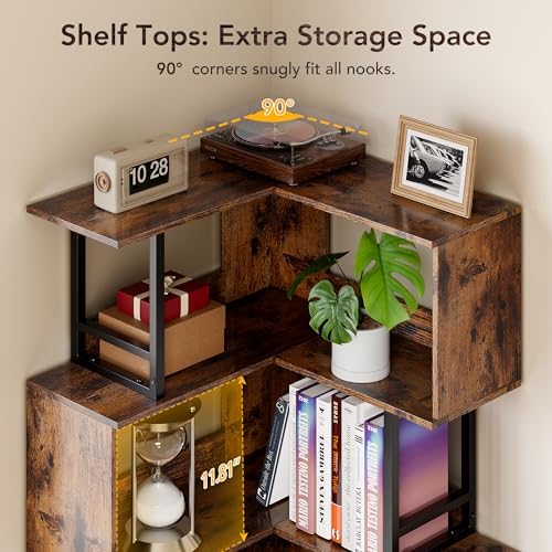 7 Tier Corner Bookshelf - Brown Industrial Style