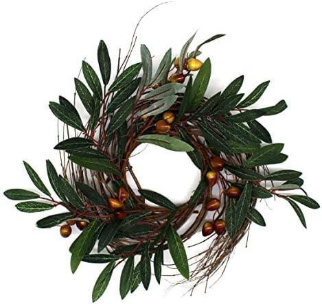 CVHOMEDECO Rustic Country Artificial Olive Wreath 12 Inch