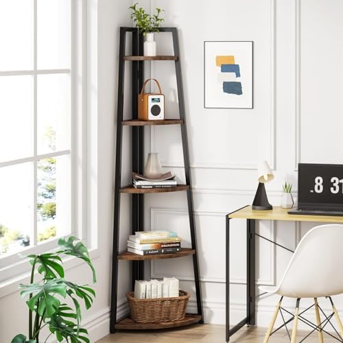 70 Inch Tall Corner Shelf Bookcase with 5 Tiers