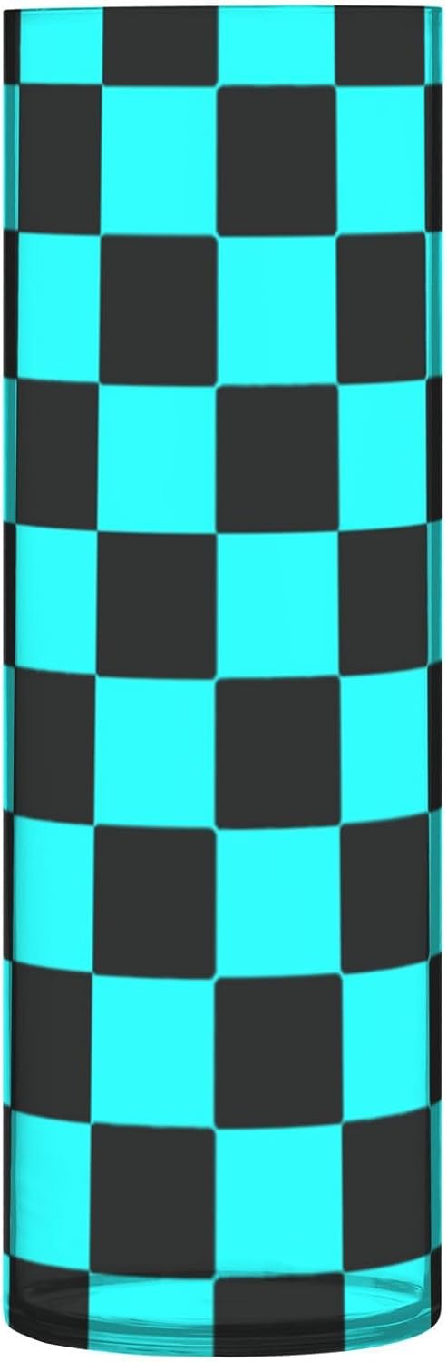 Buffalo Plaid Check Black Cyan Flower Vase 118 x 39 Inch