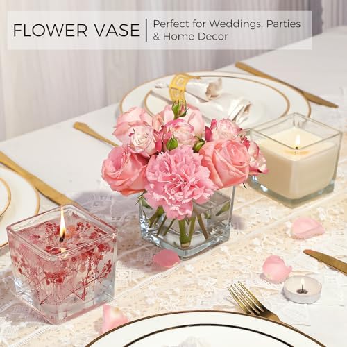 CONNOO 12 Pack Square Glass Vases 3x3x3 Clear