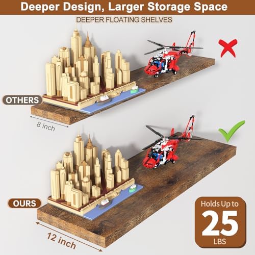 40 Inch Rustic Floating Shelf Large No Drilling