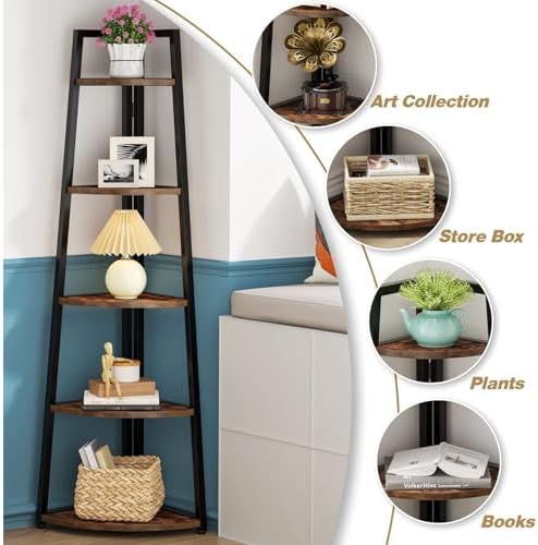 70 Inch Tall Corner Shelf Bookcase with 5 Tiers