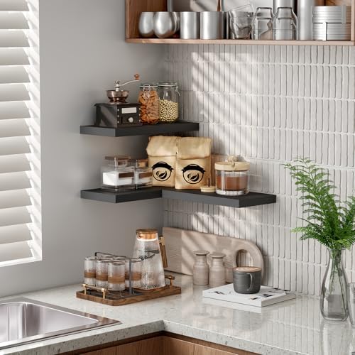 Floating Shelves for Wall 3-Piece Set with Invisible Brackets Black
