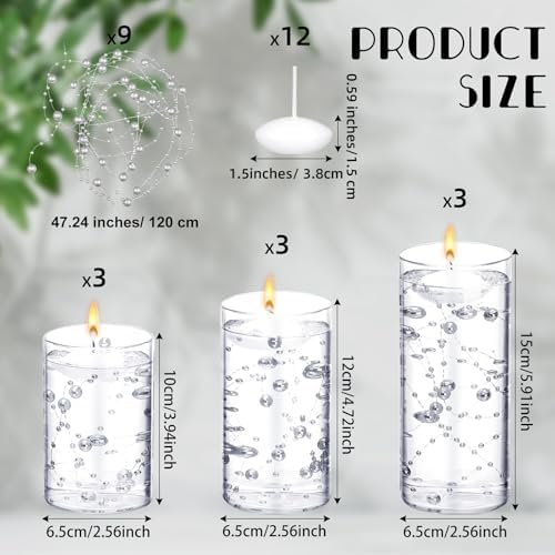 Hoolerry 9 Piece Glass Cylinder Vase Set with Floating Candles and Pearl Strings