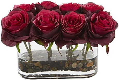 Nearly Natural 55 Inch Blooming Roses in Glass Vase Artificial Arrangement