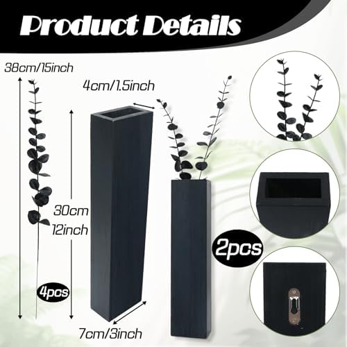 2Pack Wooden Wall Planter with Eucalyptus Stems