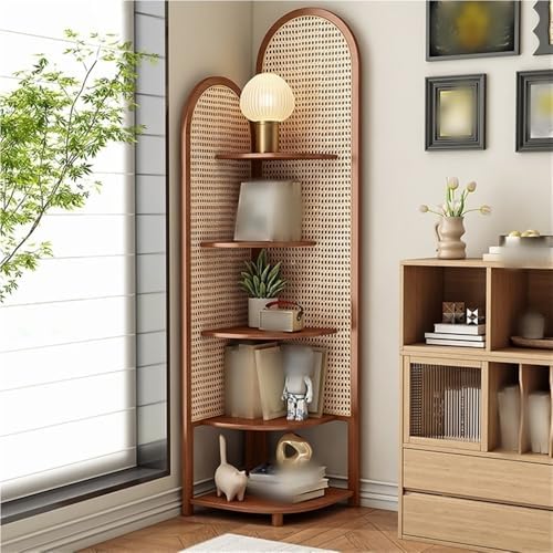 5 Tier Rattan Corner Shelf for Living Room