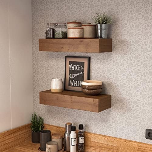 ROOREVO Wall Floating Shelves Rustic Wood 17 Inch 2 Pack