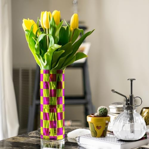 Yellow Magenta Buffalo Plaid Plastic Hurricane Candle Holder 118 x 39 Inch