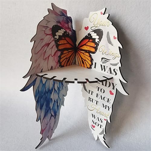 Wooden Floating Corner Shelf with Butterfly and Angel Wings Design