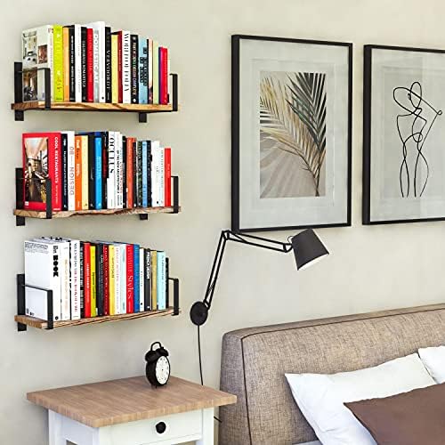 Wallniture Toledo Floating Shelves Set of 3 Burned Finish Rustic Wood