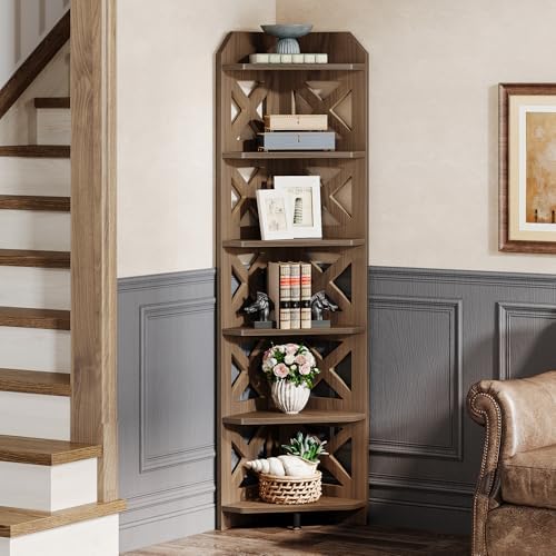 Tribesigns 708 Inch Corner Shelf 6 Tier Rustic Bookcase