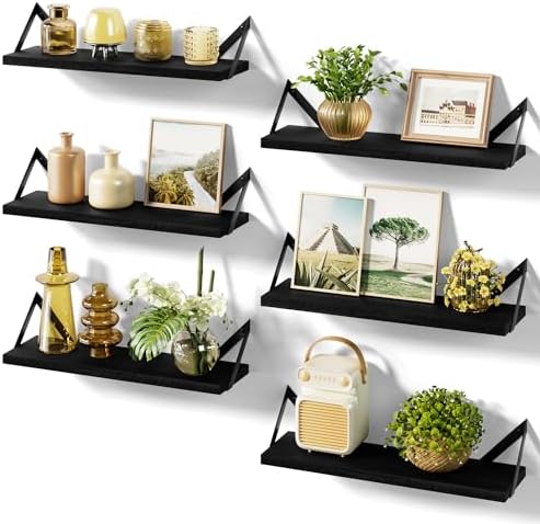 SRIWATANA Set of 6 Floating Shelves Weathered Black