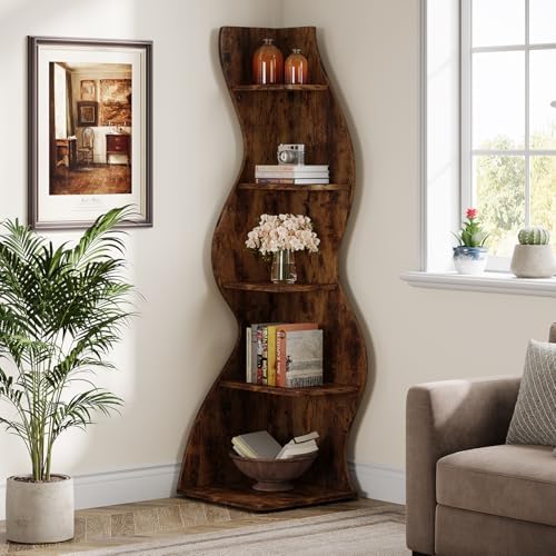 Tribesigns Wavy Corner Shelf 5-Tier Modern Bookcase