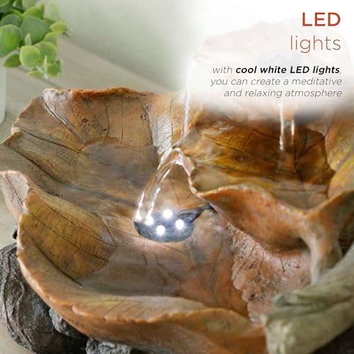 9 Tall Indoor Tabletop Tiered Leaf Fountain with LED Lights