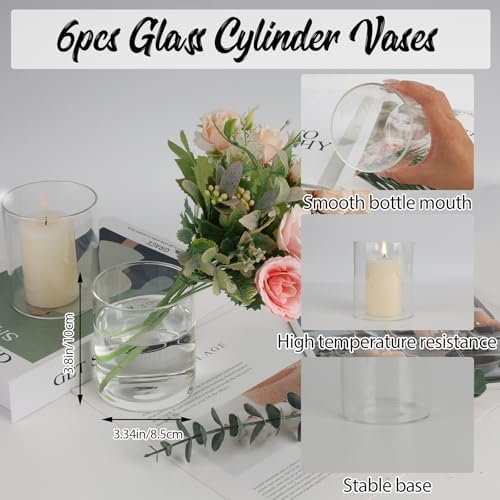 6pcs Clear Glass Cylinder Vases for Centerpieces and Floating Candles