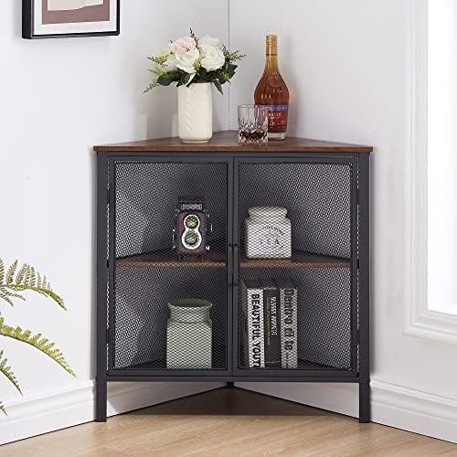 VECELO 3-Tier Corner Shelf Organizer Metal Frame Brown