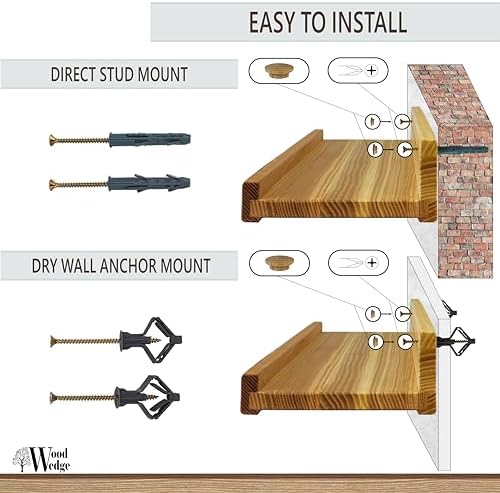 Wood Wedge Floating Shelves 16 Inch Set of 2