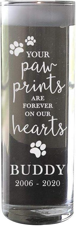 Engraved Paw Prints On My Heart Memorial Floating Candle Vase