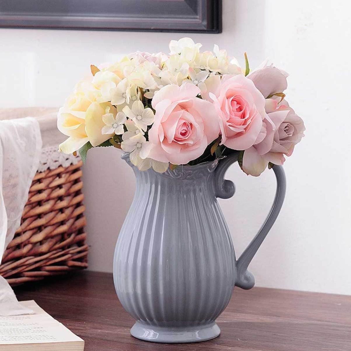 Mobestech Grey Ceramic Dried Flower Vase Home Decor