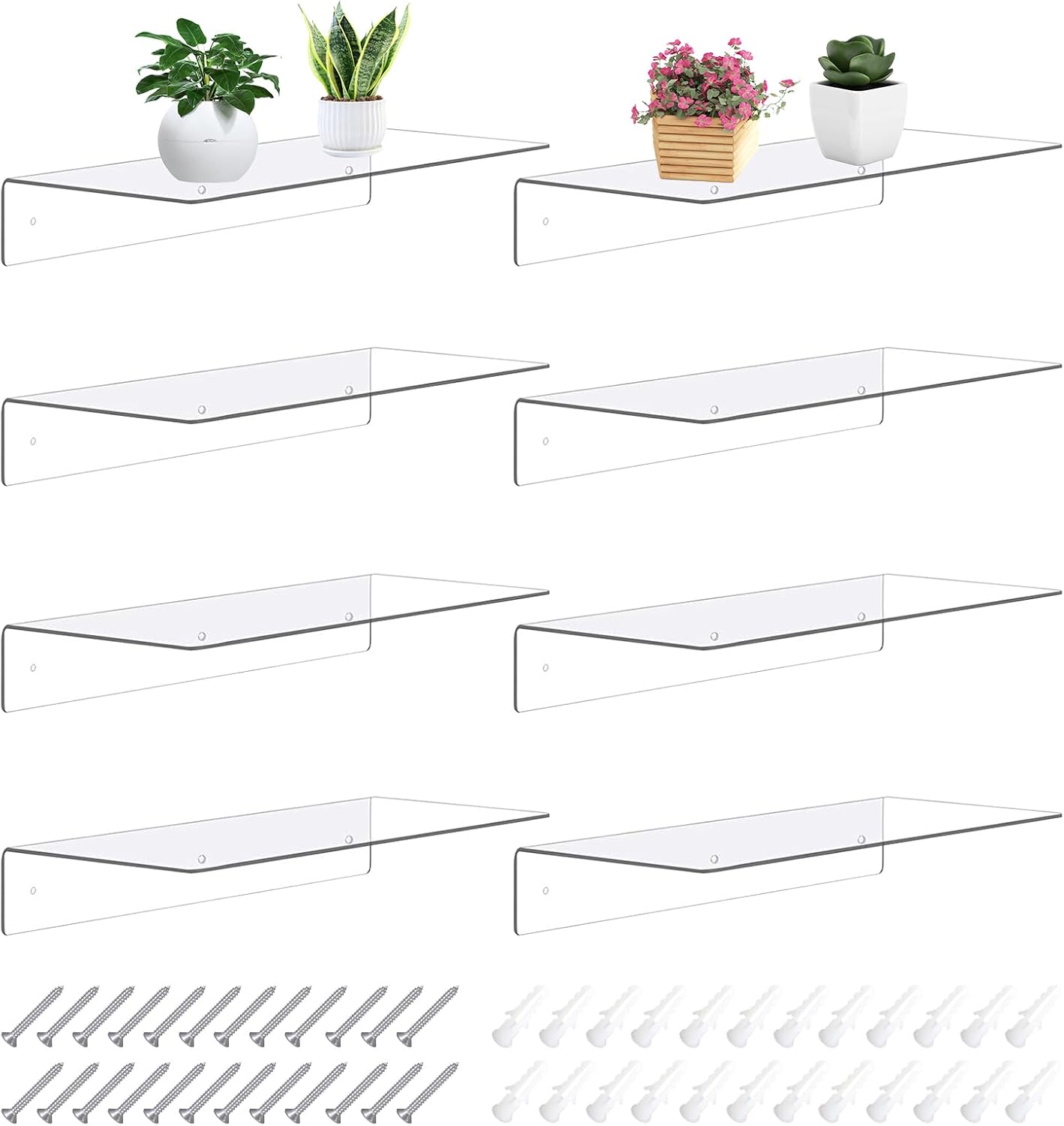 8Pcs Clear Acrylic Floating Shelves Wall Mounted