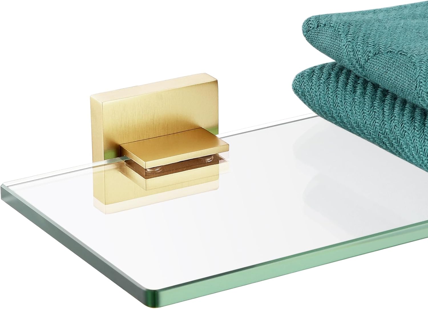 KOKOSIRI Floating Glass Shelf with Brushed Gold Design