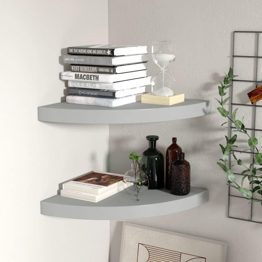 Floating Corner Shelves 2 Pcs Gray MDF