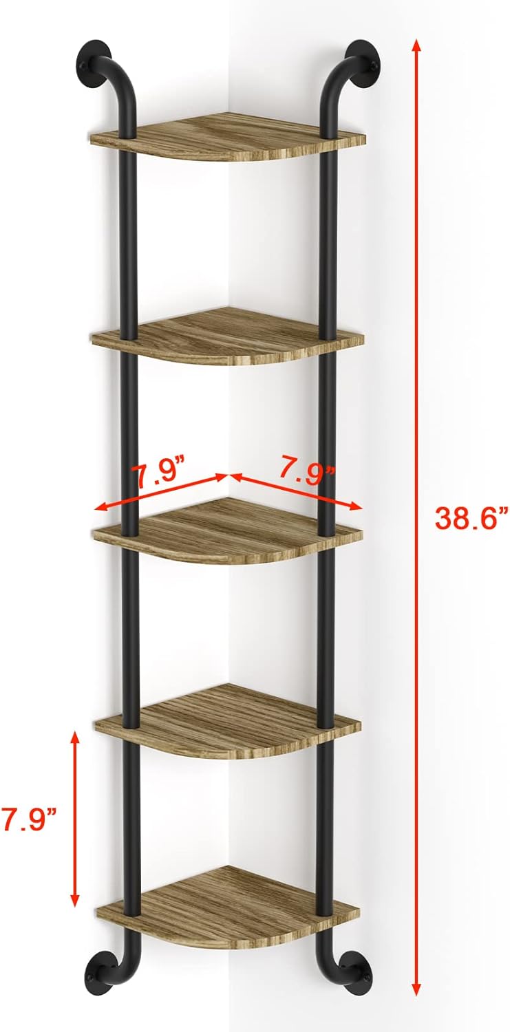 Tinpin 5-Tier Wall Corner Shelf Bookshelf Rustic