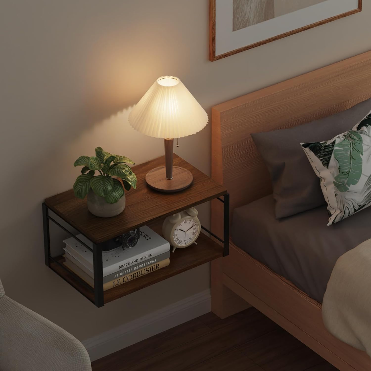 Floating Nightstand Set of 2 with Durable Metal Brackets and Solid Wood