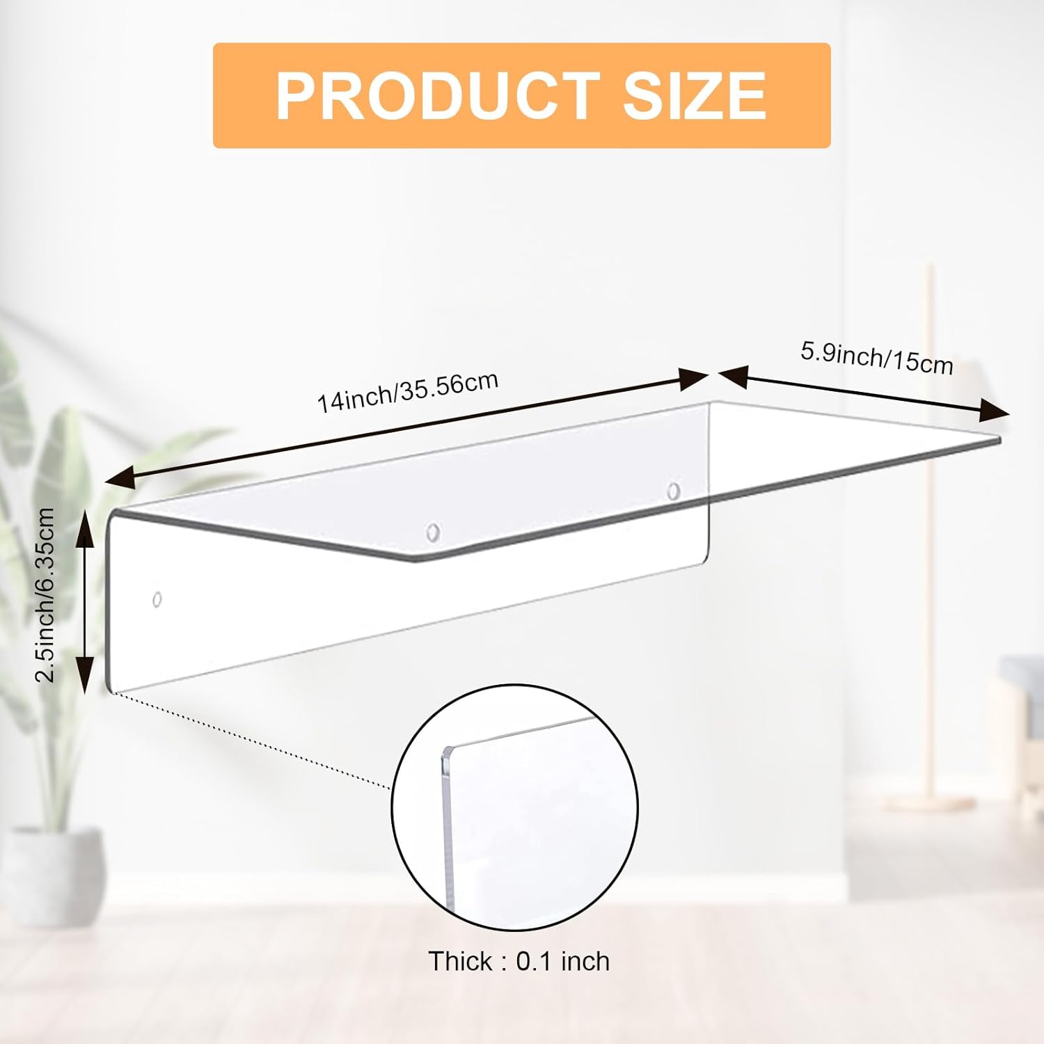 8Pcs Clear Acrylic Floating Shelves Wall Mounted