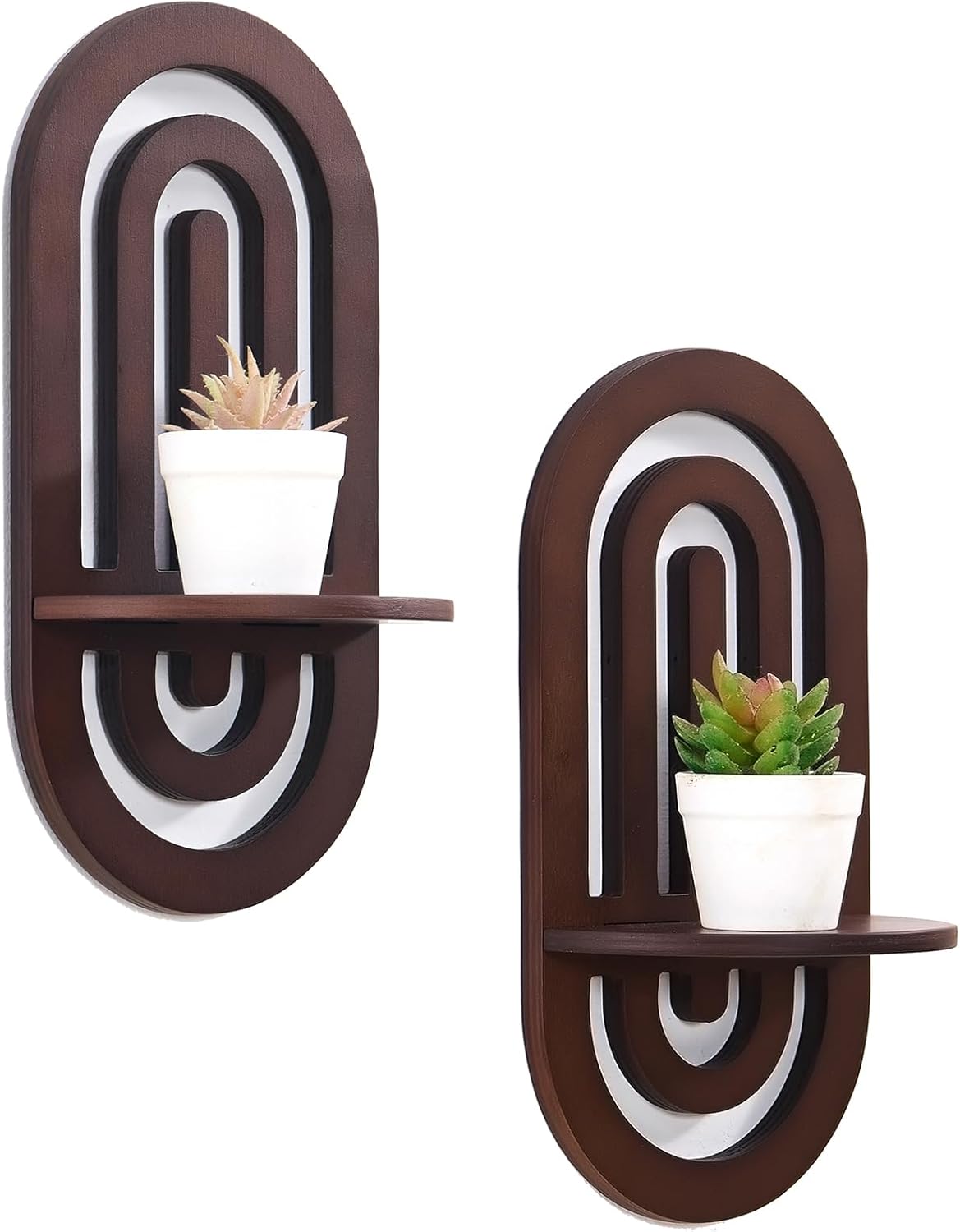 Boho Wall Floating Shelves Set of 2 with Arched Design Dark Brown