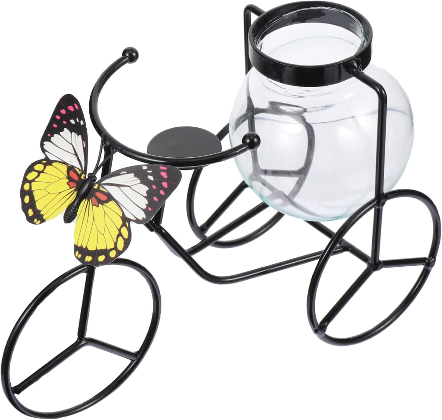 Modern Decorative Pedicab Glass Vase Wrought Iron Holder